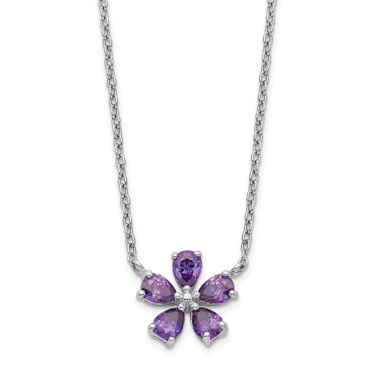 Purple Flower Necklace Sterling Silver CZ Diamond QG5214-18, MPN: QG5214-18, 883957993638