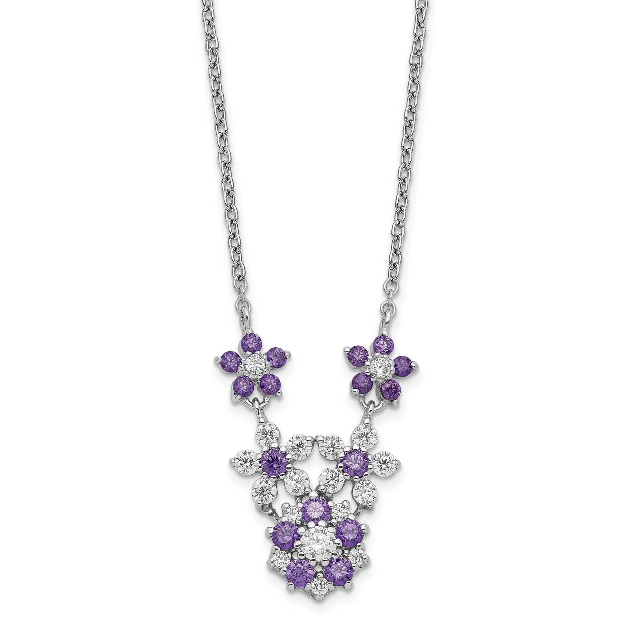 Purple &amp; Clear Flower Necklace Sterling Silver CZ Diamond QG5215-18, MPN: QG5215-18, 886774115924