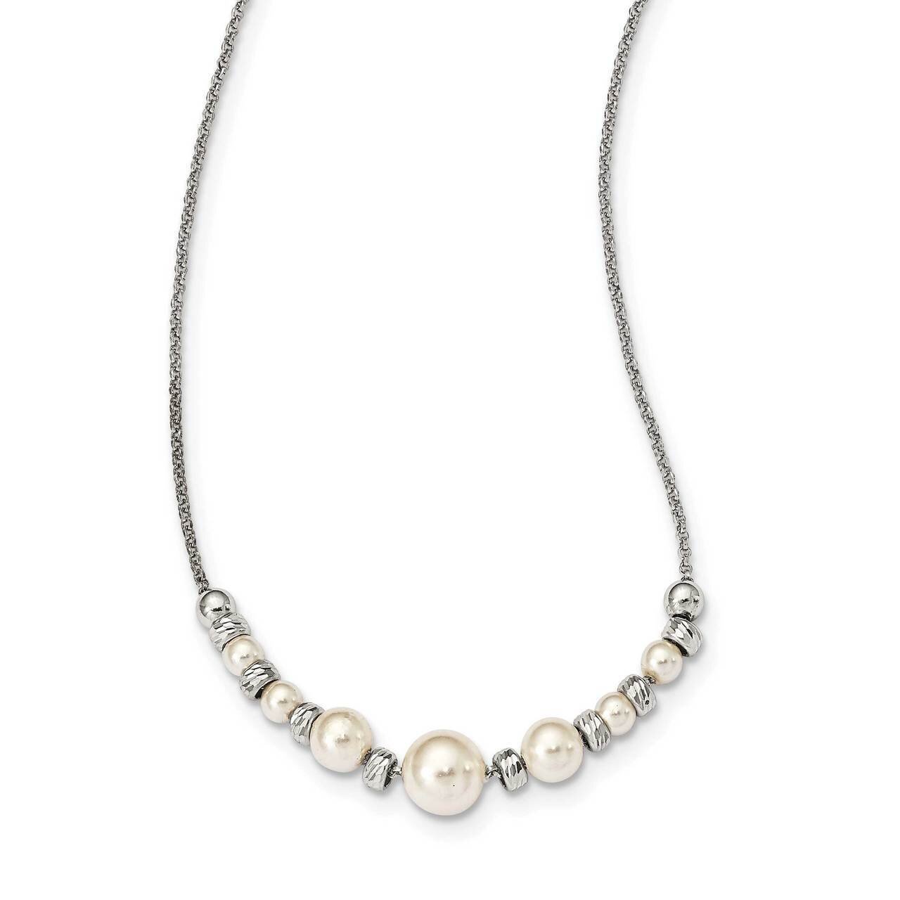Beads &amp; Swarovski Pearl with 2 inch Extender Necklace Sterling Silver Diamond-cut QG5228-16, MPN: Q…