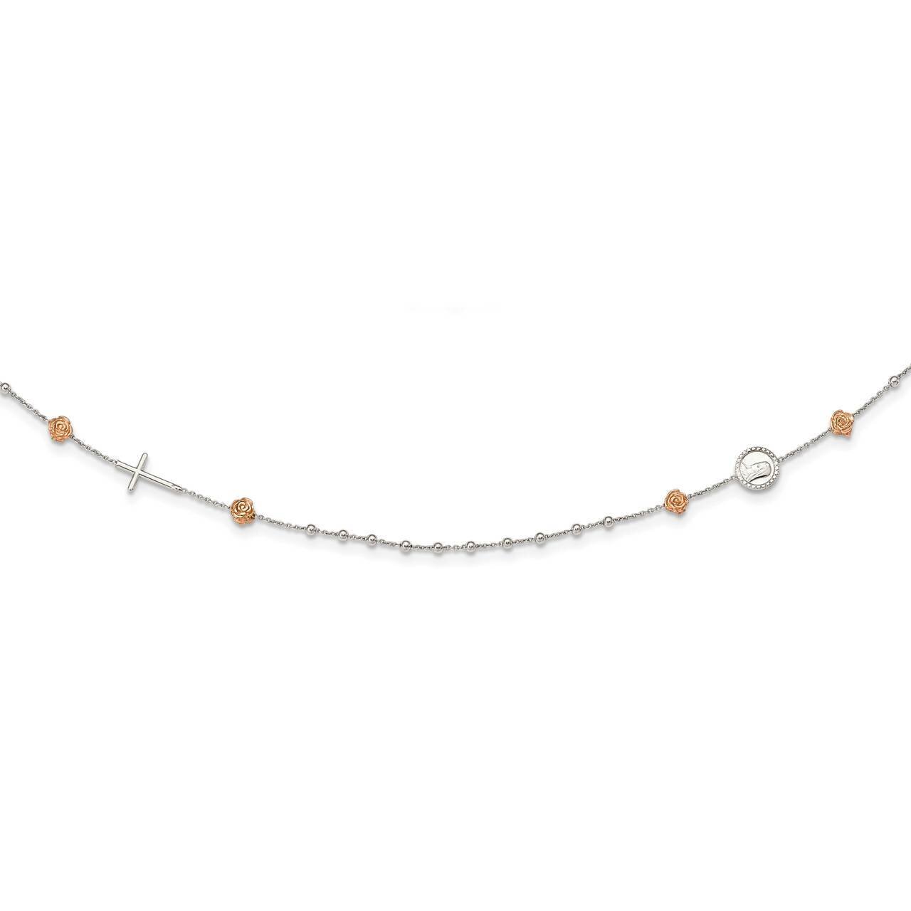 Roses with Cross with 1in .ext Necklace Sterling Silver Rose-tone QG5248-18, MPN: QG5248-18, 196904…