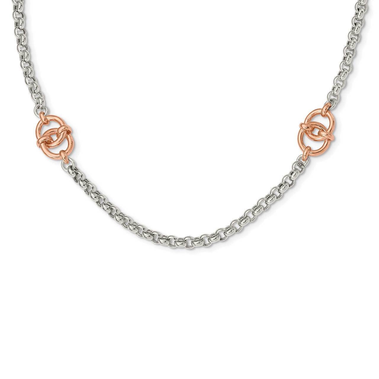 Rose-tone Polished with 1 inch extender Fancy Necklace Sterling Silver QG5273-36, MPN: QG5273-36, 1…