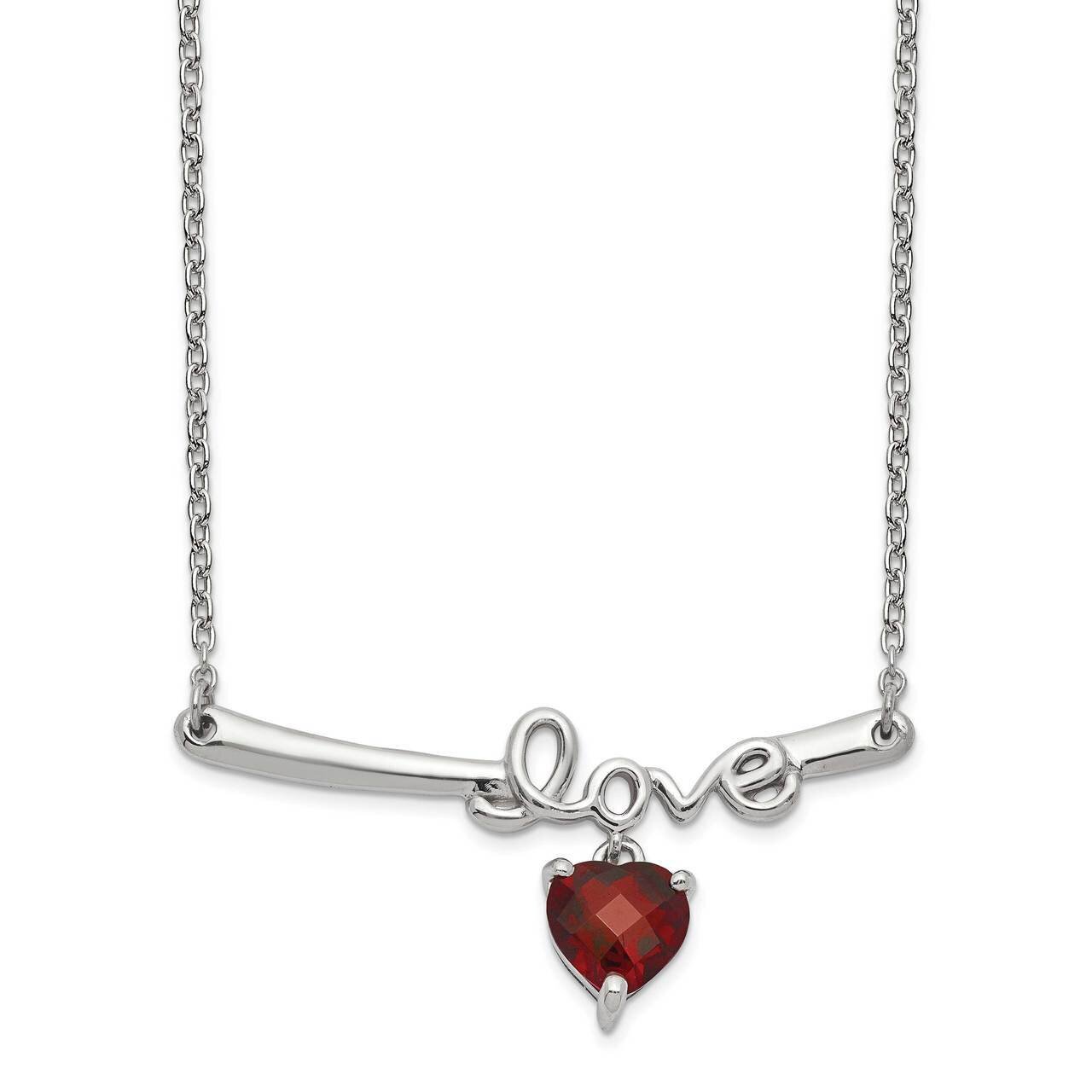 Heart Garnet Love with 2.25 inch Extender Necklace Sterling Silver Rhodium Plated QG5297-18, MPN: Q…