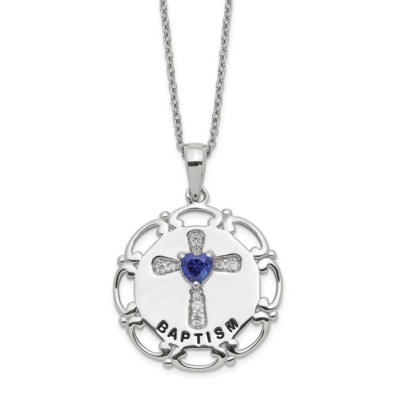 Enameled Blue &amp; Clear Cross Necklace Sterling Silver CZ Diamond QG5301-17.5, MPN: QG5301-17.5, 8867…