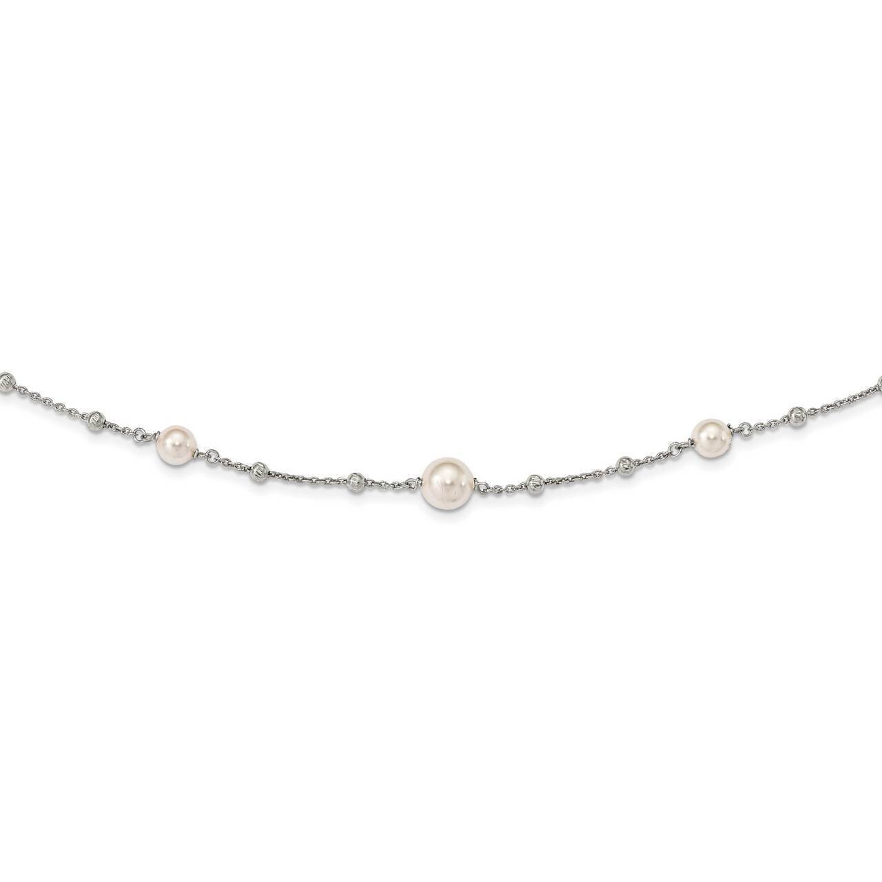 Beads & Swarovski Pearls with 1 inch Extender Necklace Sterling Silver Diamond-cut QG5314-28