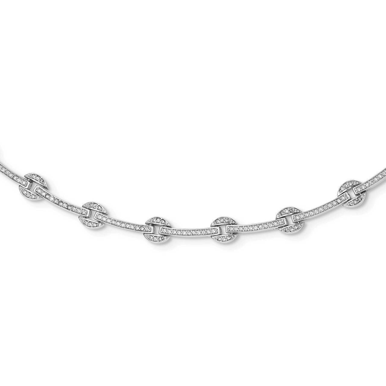 Circle &amp; Bar Link with 2 inch Extender Necklace Sterling Silver Rhodium-plated CZ Diamond QG5346-16…