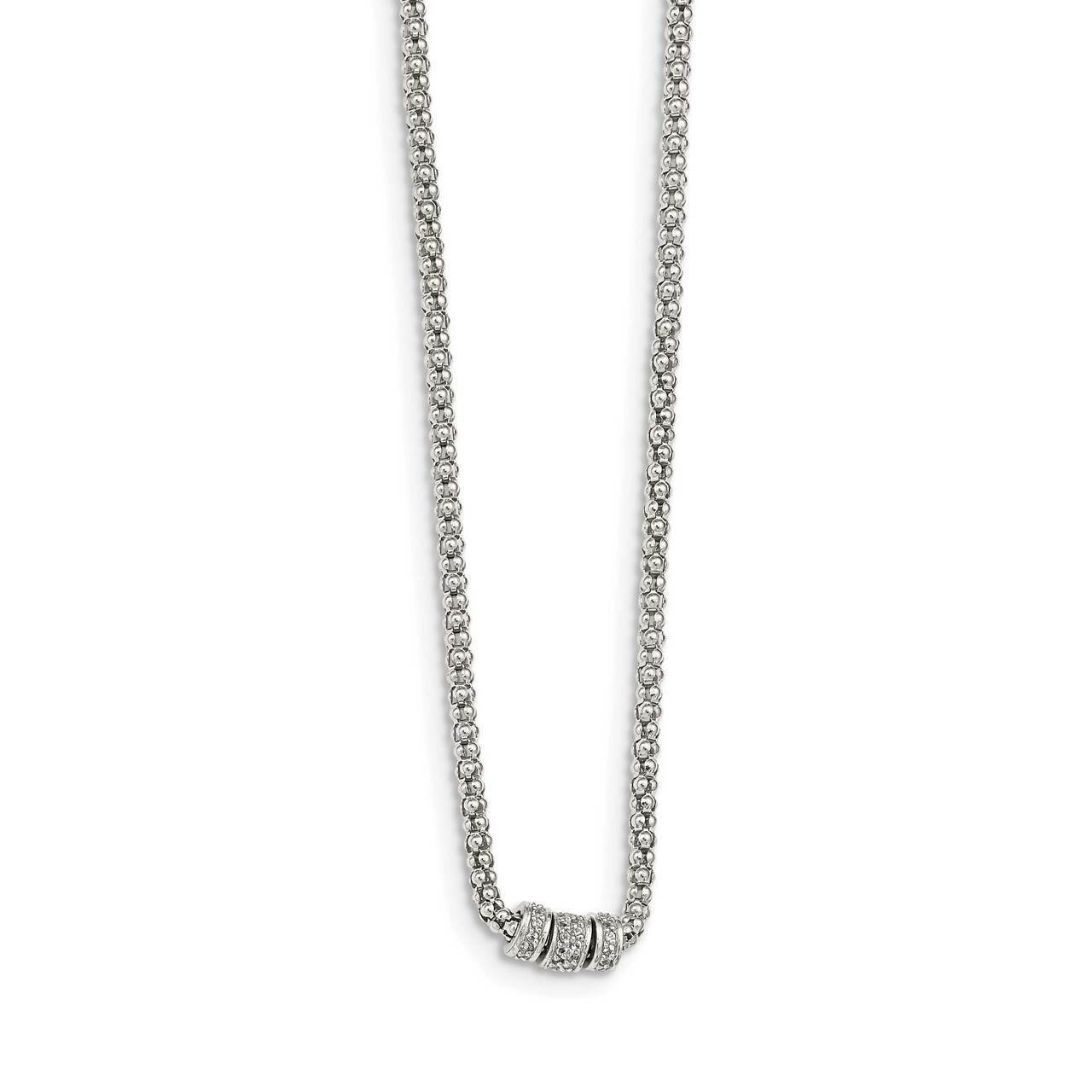 White Sapphire Bead Necklace Sterling Silver QG5375-17.25, MPN: QG5375-17.25, 883957961354