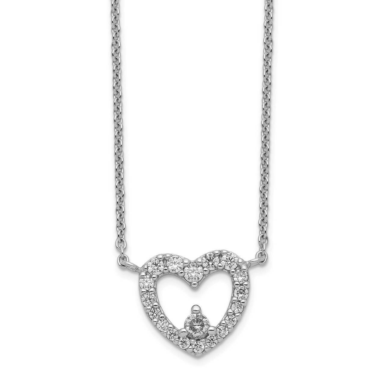 Heart Necklace Sterling Silver Rhodium Plated CZ Diamond QG5389-17.5