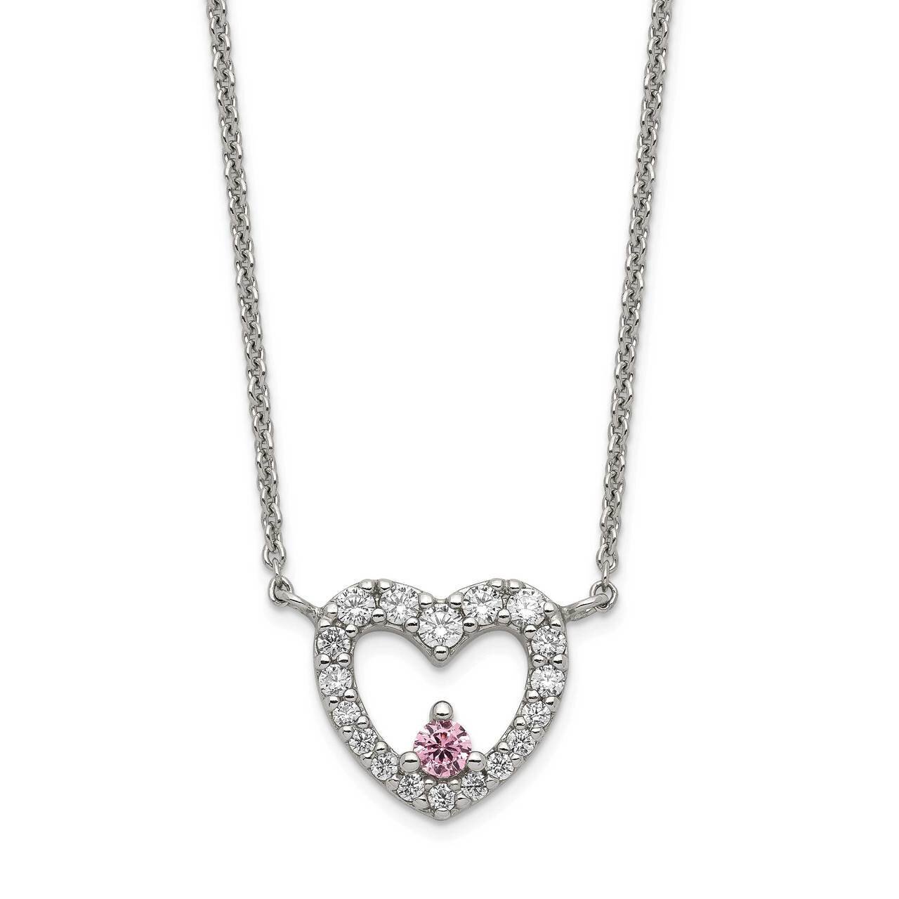 Heart with Pink CZ Diamond Necklace Sterling Silver CZ QG5393-18