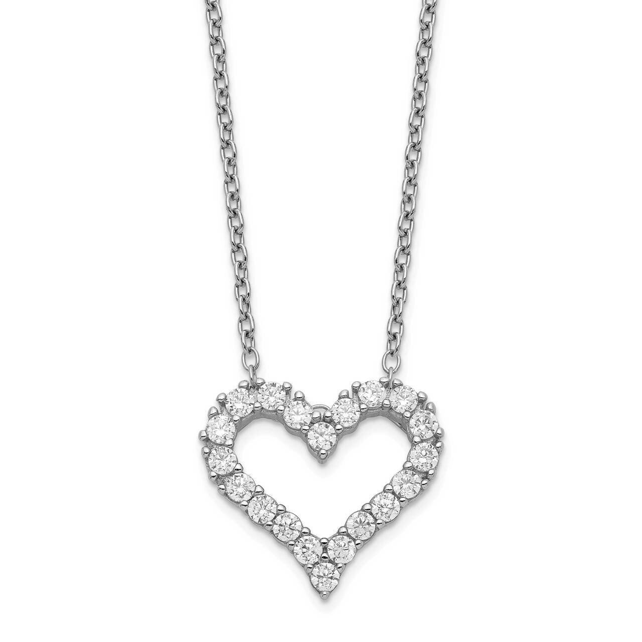 Heart with 2 inch Extender Necklace Sterling Silver Rhodium-plated CZ Diamond QG5401-16, MPN: QG540…
