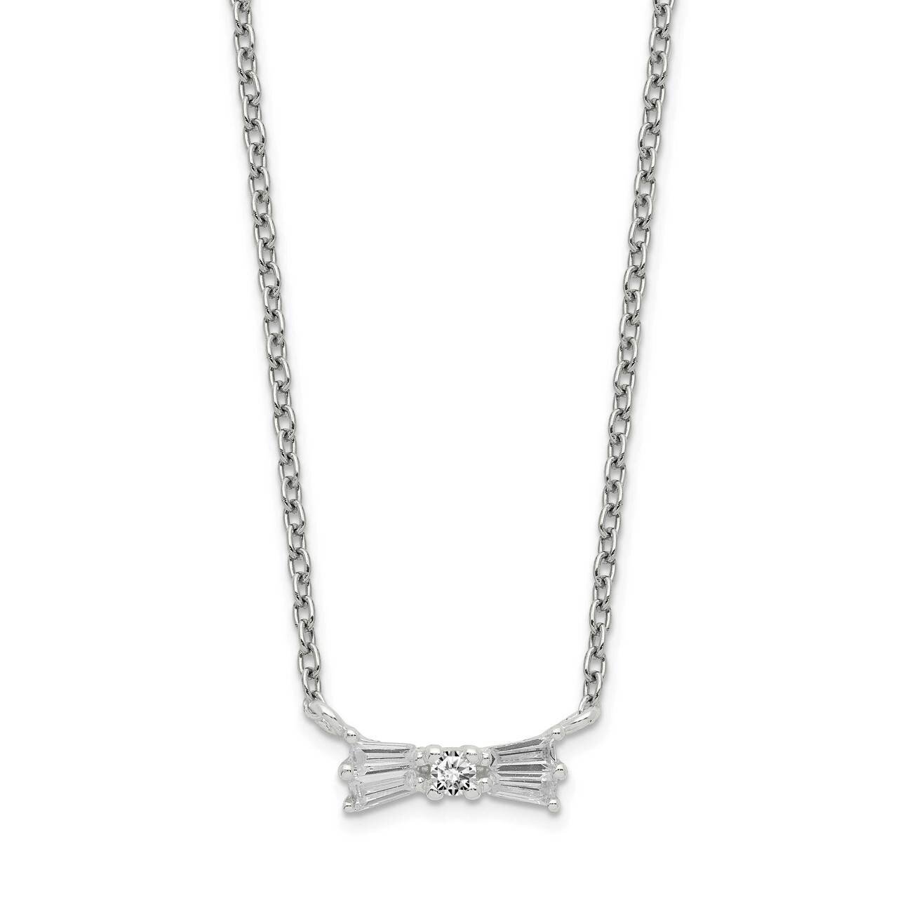 Bow Necklace with 1.25 inch Extender Sterling Silver CZ Diamond QG5414-16, MPN: QG5414-16, 88677409…