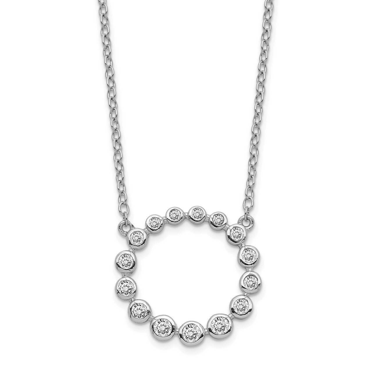 Circle with 2 inch Extender Necklace Sterling Silver Rhodium-plated CZ Diamond QG5421-16, MPN: QG54…