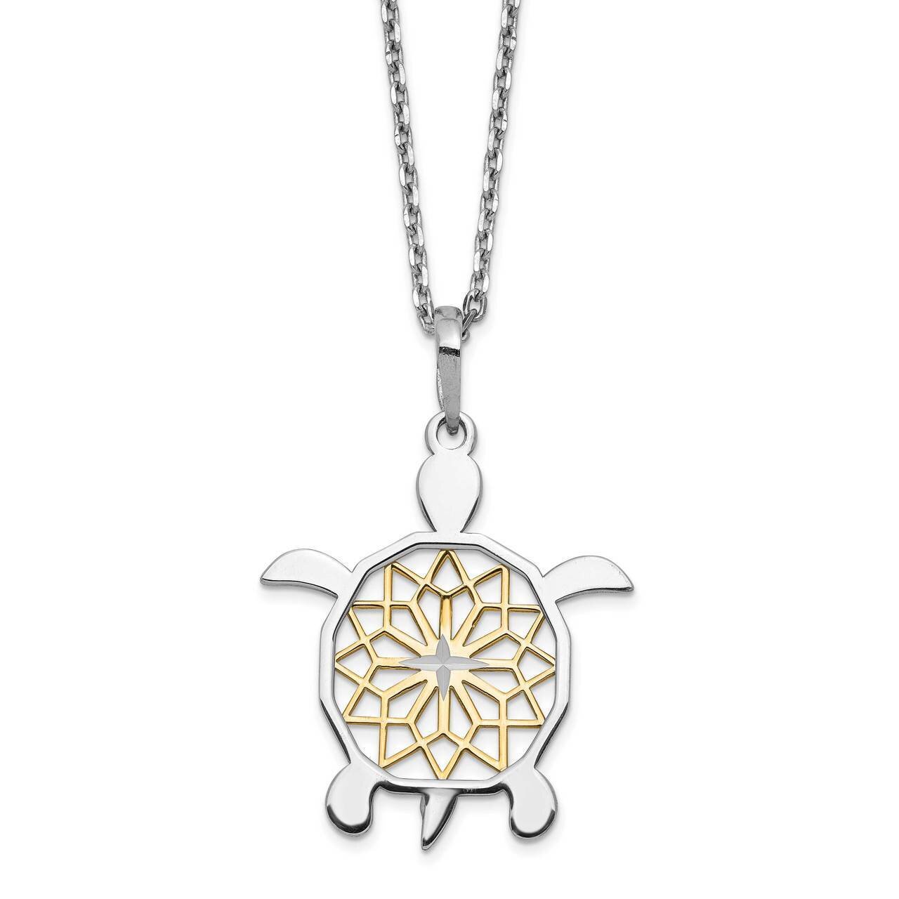Diamond-cut Turtle with 2 inch Extender Necklace Sterling Silver Gold-tone QG5442-16, MPN: QG5442-1…