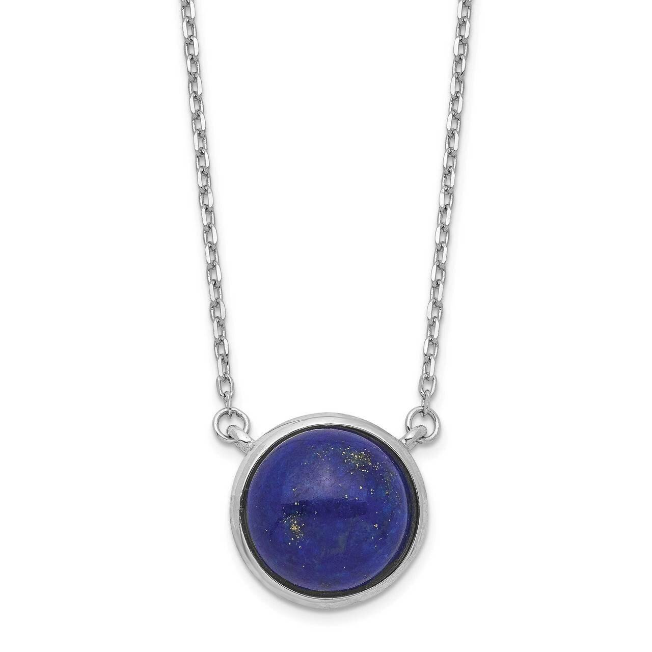 Round Lapis Cabochon Necklace Sterling Silver Rhodium-plated QG5471-17.5, MPN: QG5471-17.5, 8839579…