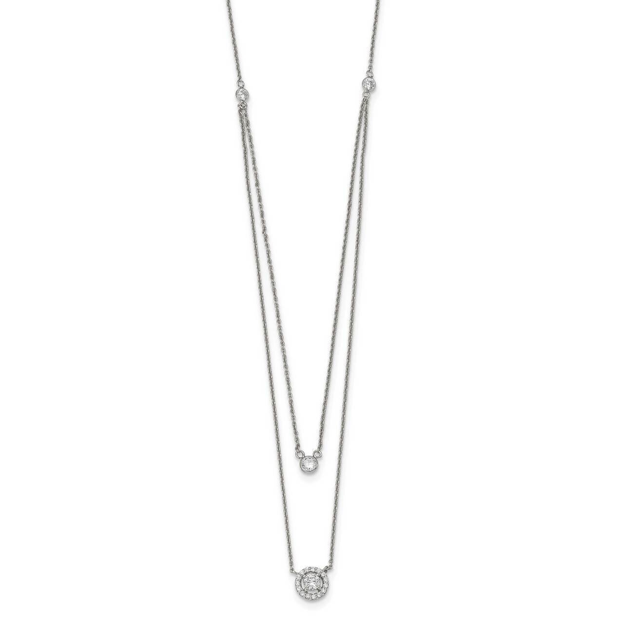 Multi-Strand Necklace with 1.75 inch Extender Sterling Silver CZ Diamond QG5473-16