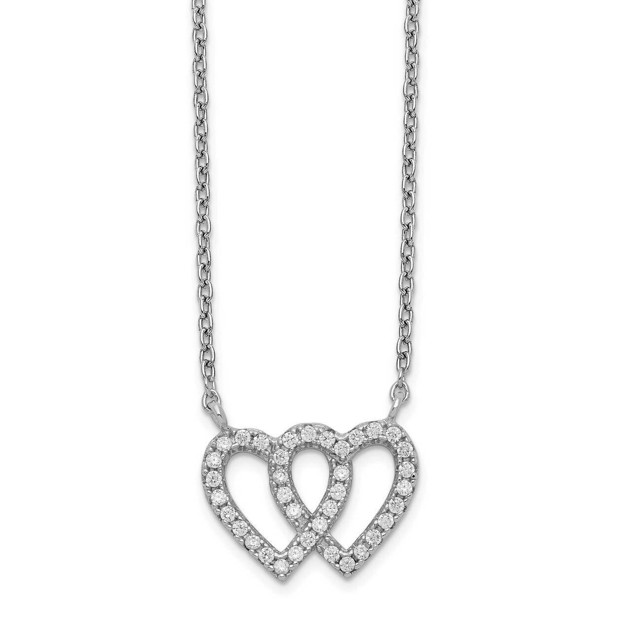 2-Heart CZ Diamond with 1 Inch Extender. Necklace Sterling Silver Rhodium-plated QG5483-16.5, MPN: …