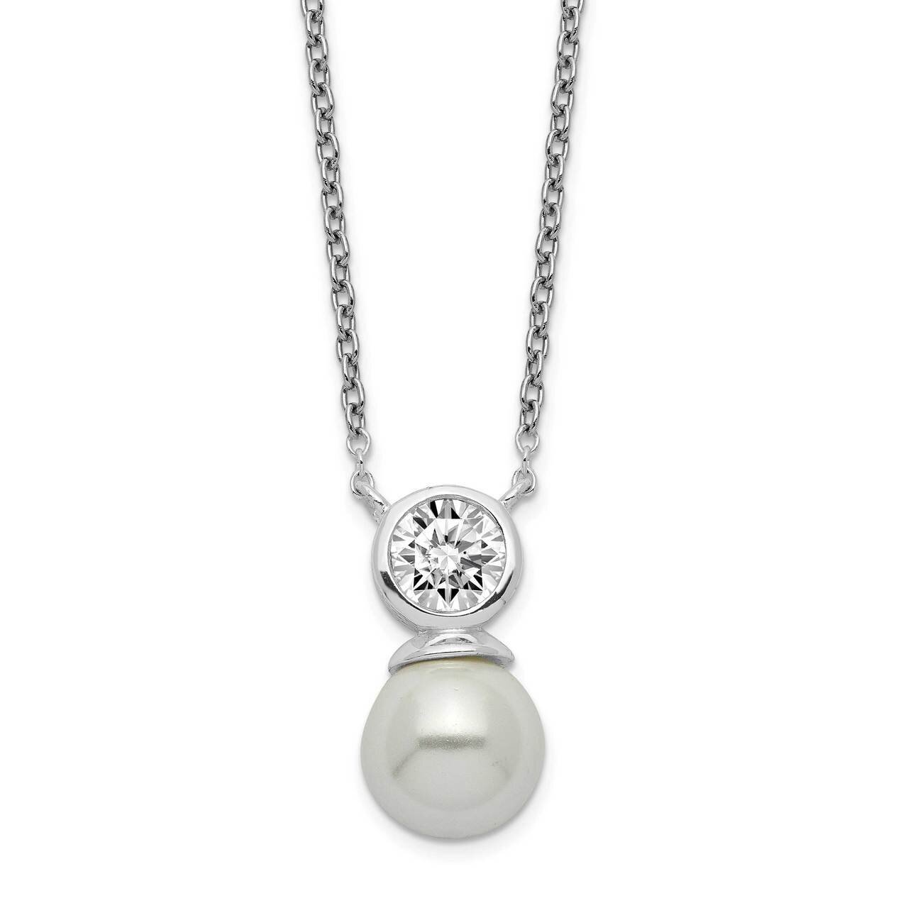 Glass Pearl Necklace Sterling Silver CZ Diamond QG5491-16, MPN: QG5491-16, 886774089881