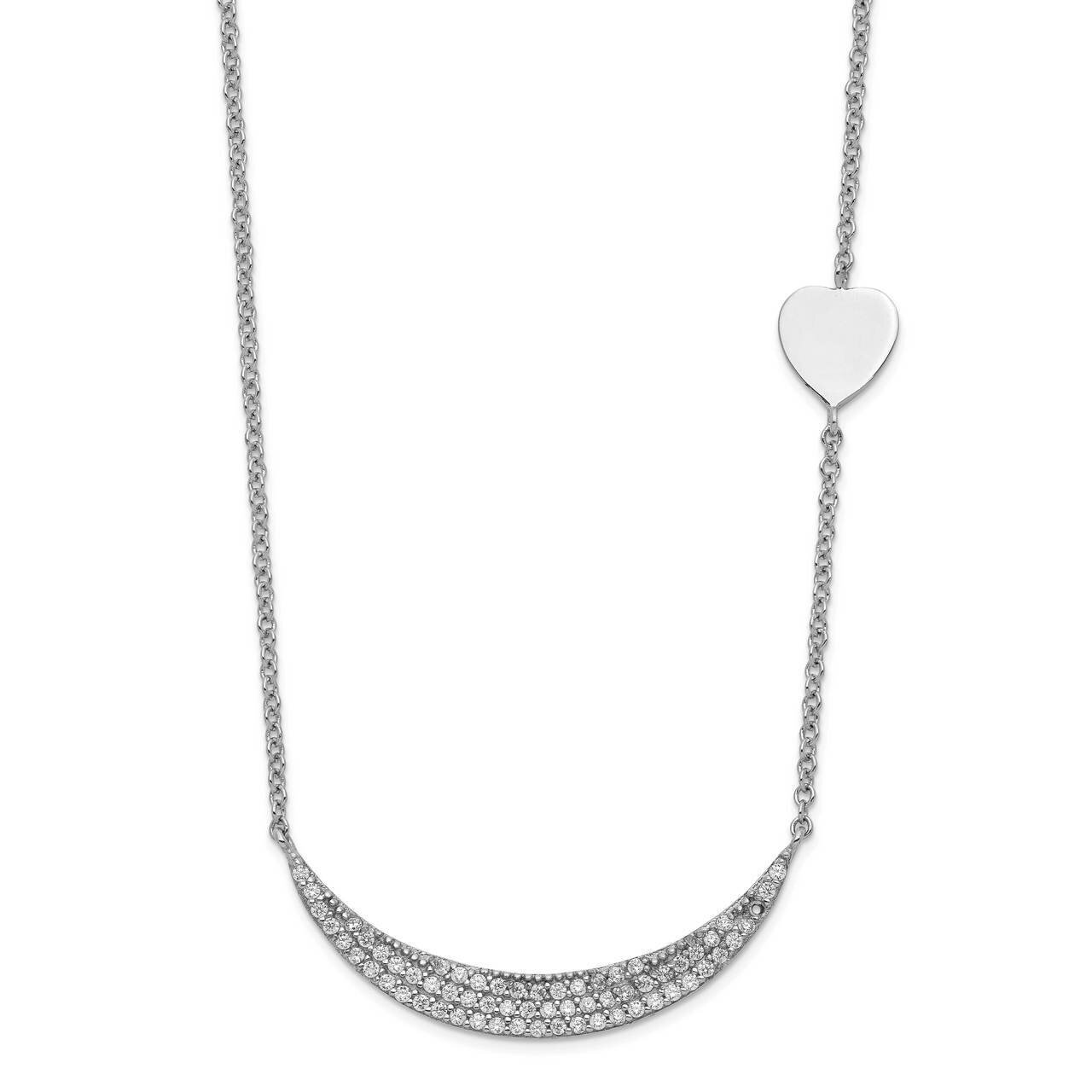 Crescent Moon and Heart with 2 inch Extender Necklace Sterling Silver Rhodium-plated QG5500-16, MPN…