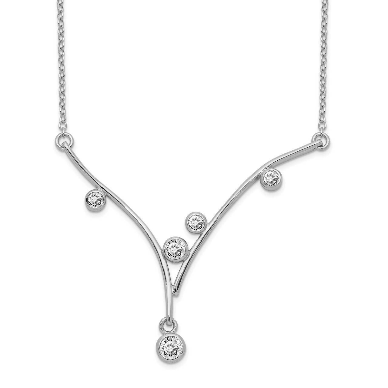 V-Bar with 1 inch Extender Necklace Sterling Silver Rhodium-plated CZ Diamond QG5504-16, MPN: QG550…