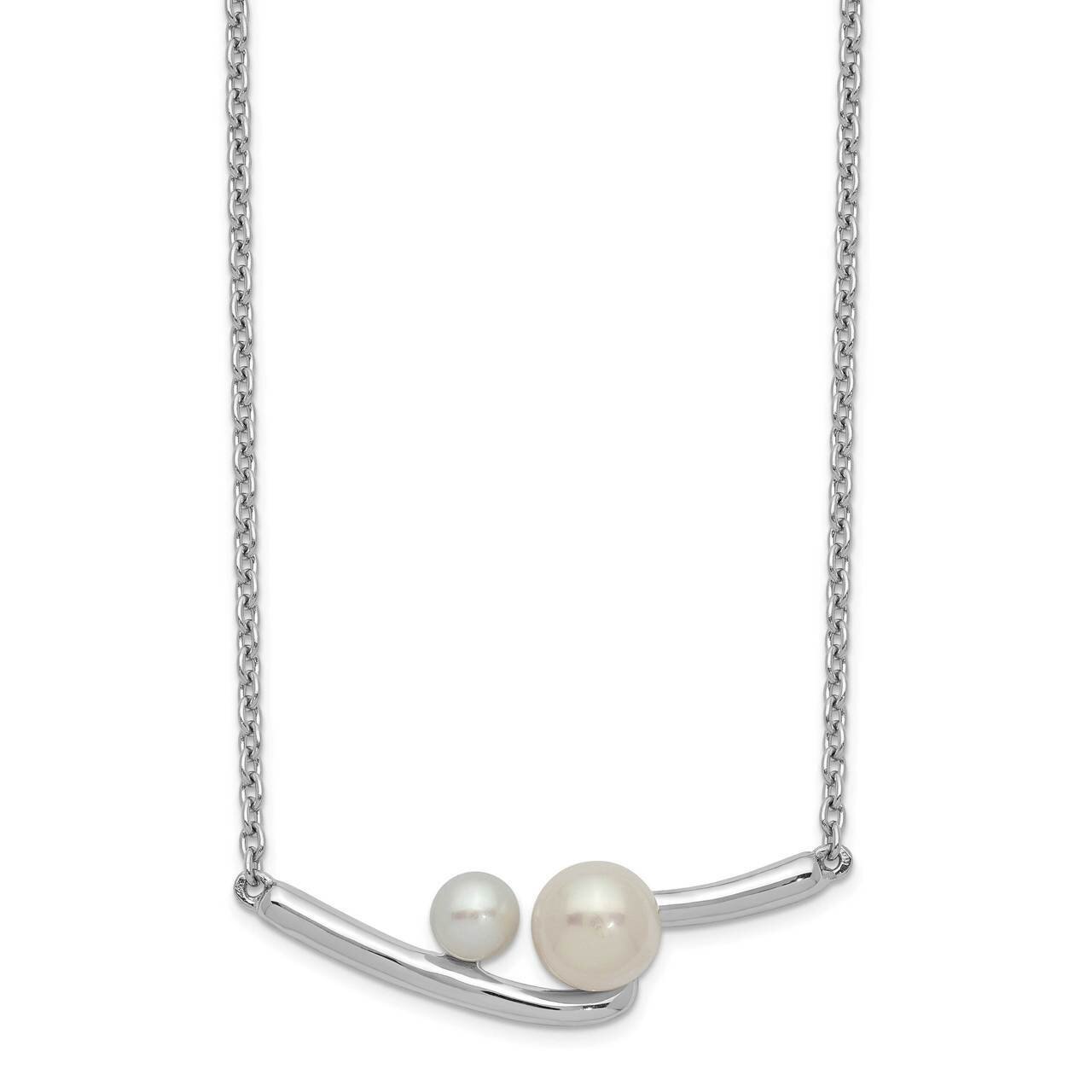 Polished Two Freshwater Cultured Pearl on Bar with 1 inch Extender Nec Sterling Silver Rhodium-plat…