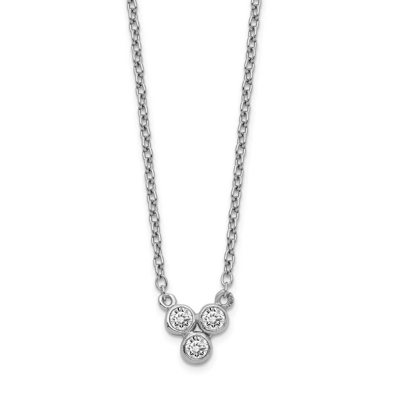 3-CZ Diamond with 2 inch Extender Necklace Sterling Silver Rhodium-plated QG5513-16, MPN: QG5513-16…