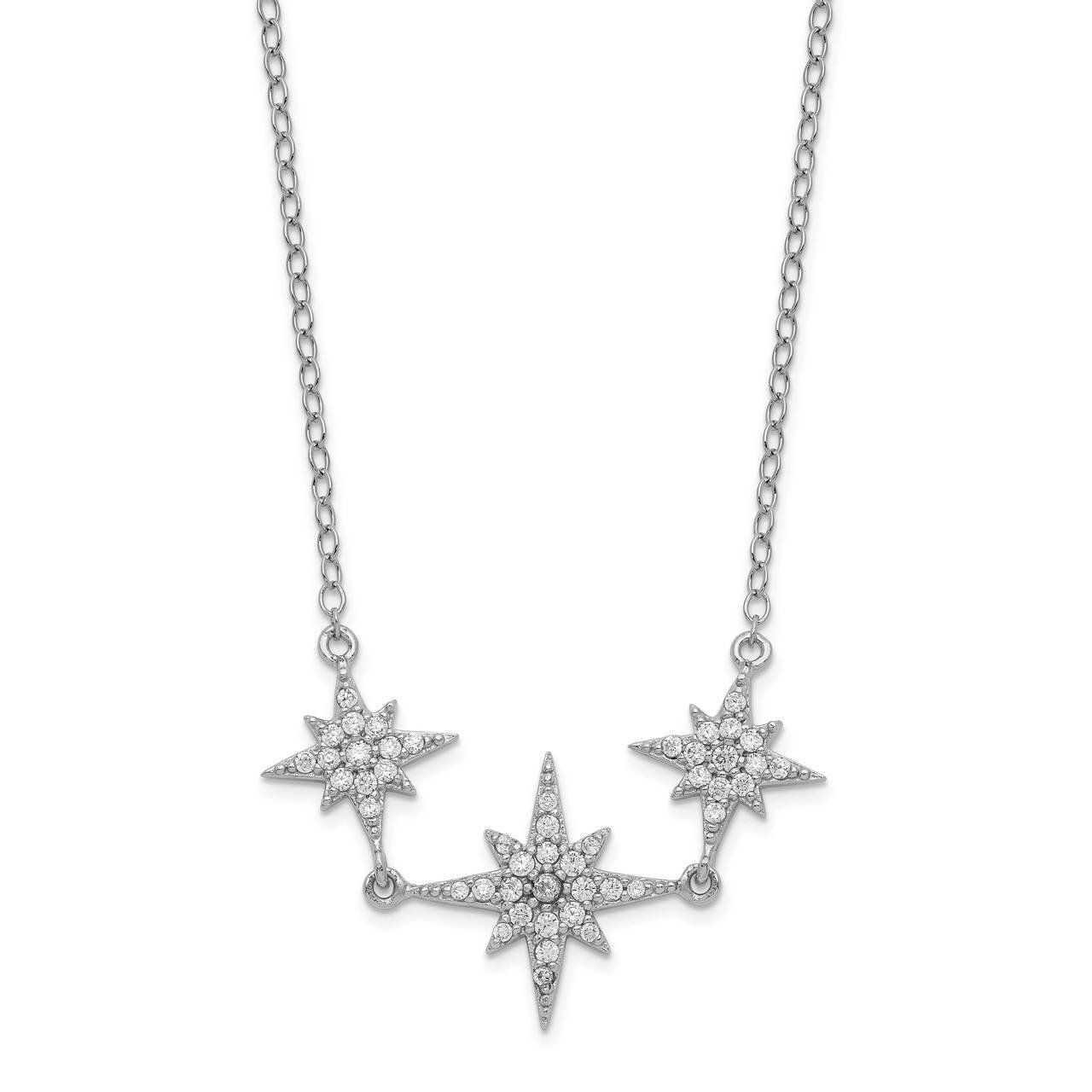 3-Stars with 2 inch Extender Necklace Sterling Silver Rhodium-plated CZ Diamond QG5516-16