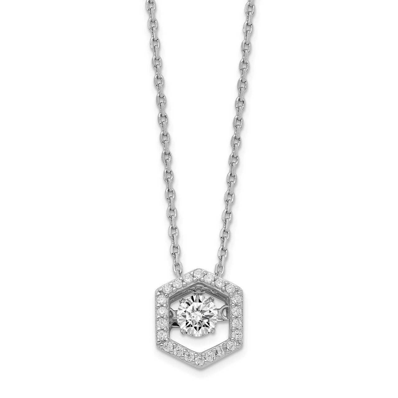 Hexagon Vibrant CZ Diamond with 2 inch Extender Necklace Sterling Silver Rhodium Plated QG5520-16, …