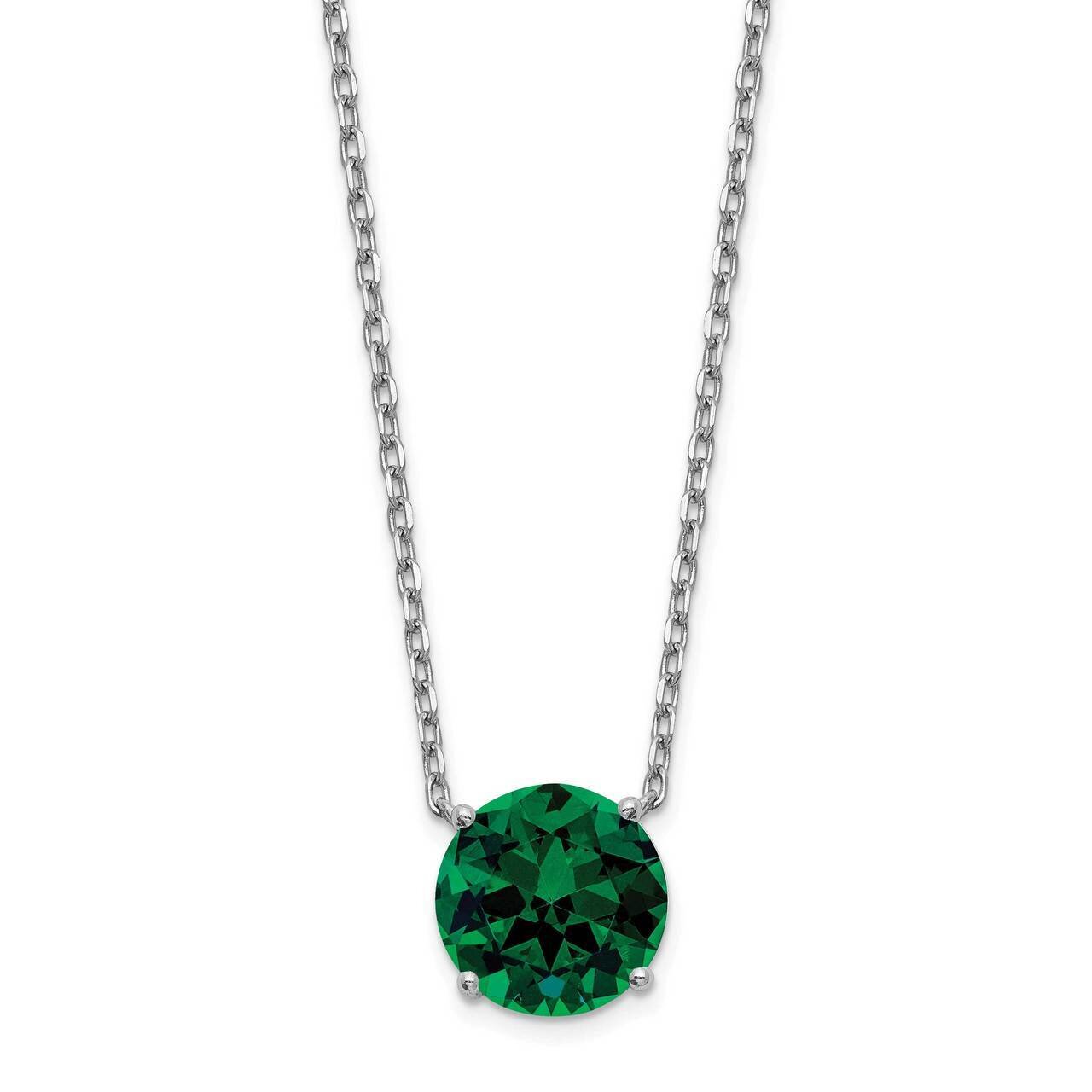 Green Swarovski with 2 inch Extender Necklace Sterling Silver Rhodium-plated QG5526-16.5