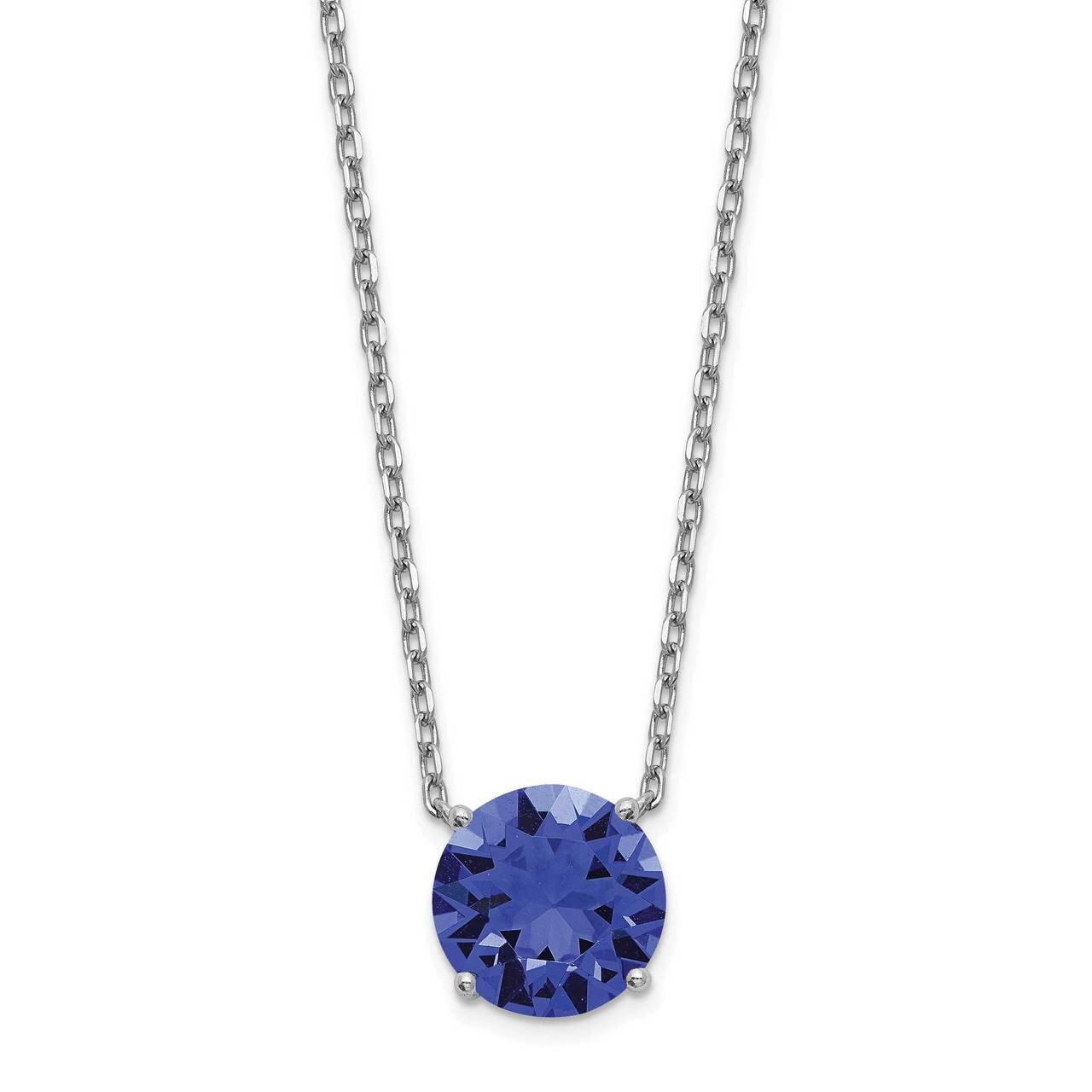 Blue Swarovski Crystal with 2 inch Extender Necklace Sterling Silver Rhodium-plated QG5532-16.5