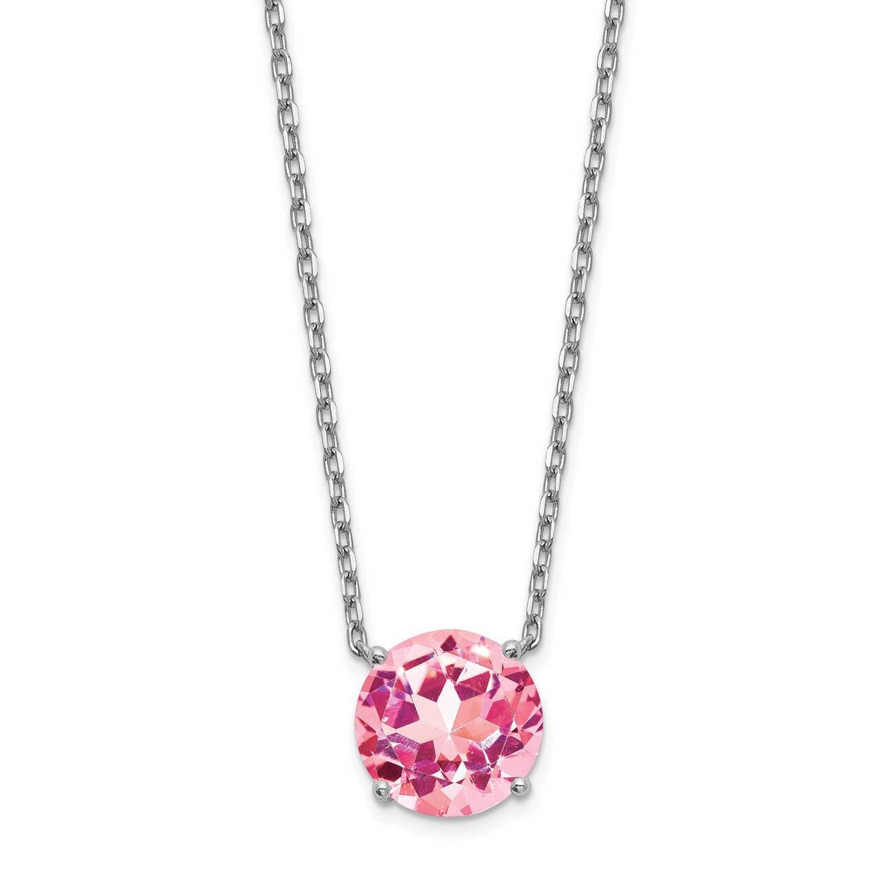 Pink Swarovski Crystal with 2 inch Extender Necklace Sterling Silver Rhodium-plated QG5533-16.5