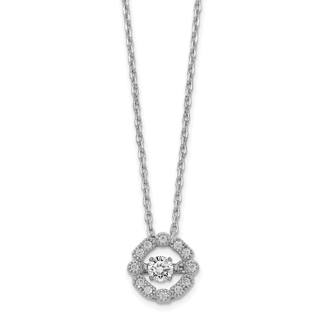 Vibrant CZ Diamond with 2 inch Extender Necklace Sterling Silver Rhodium Plated QG5536-16, MPN: QG5…