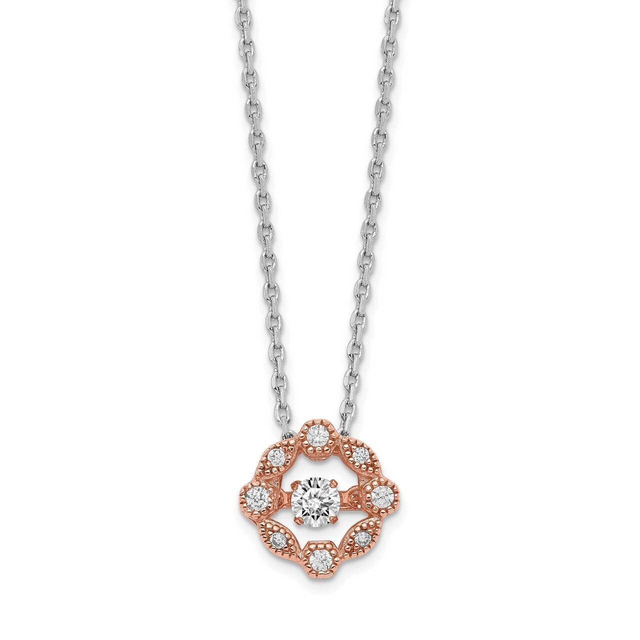 Rose-tone Vibrant CZ Diamond 2/in Ext.Necklace Sterling Silver Rhodium Plated QG5537-16
