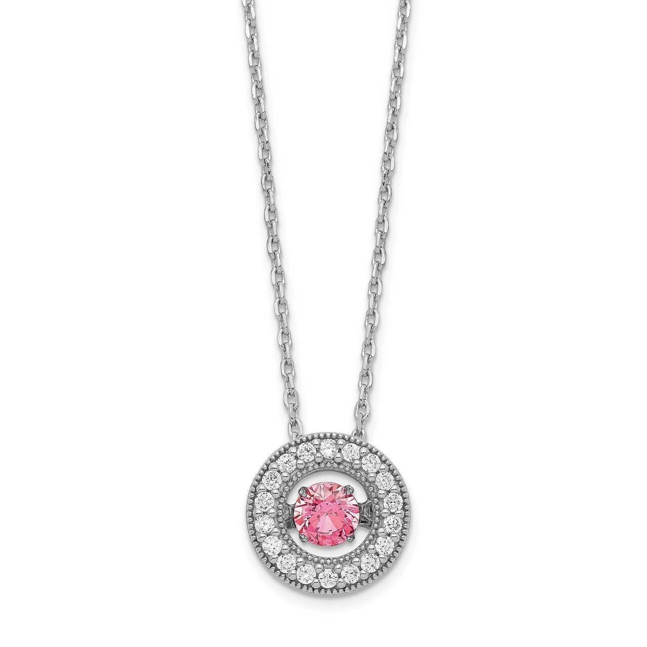 Rose-tone Vibrant Pink CZ Diamond with 2 inch ExtenderNecklace Sterling Silver Rhodium Plated QG553…