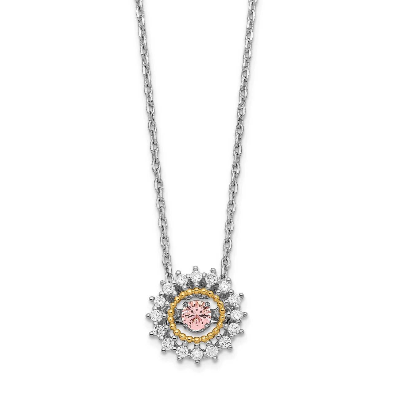 Gold-tone Vibrant Pink CZ Diamond with 2 inch ExtenderNecklace Sterling Silver Rhodium Plated QG553…