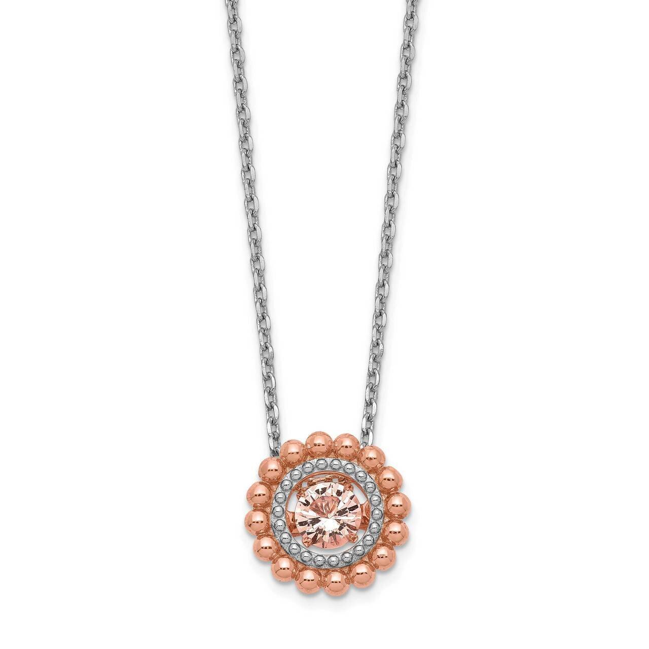 Rose-tone Vibrant Pink CZ Diamond with 2 inch ExtenderNecklace Sterling Silver Rhodium Plated QG554…