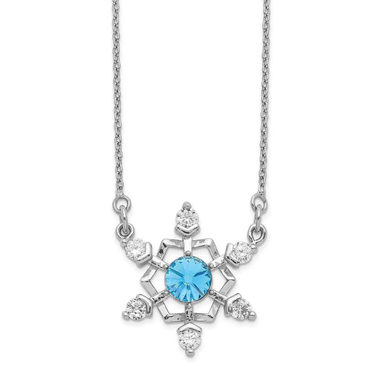 Clear &amp; Blue Crystal Snowflake with 2 inch Extender Necklace Sterling Silver Rhodium-plated QG5543-…