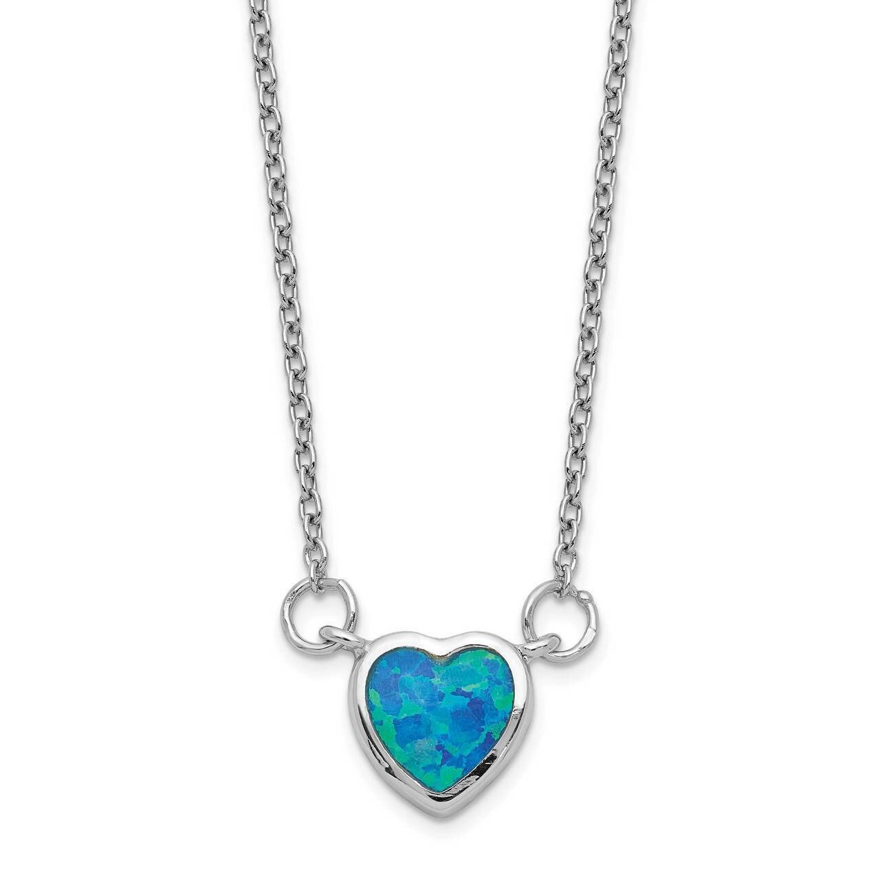Created Opal Heart with 4 inch Extender Choker Sterling Silver Rhodium-plated QG5559-12