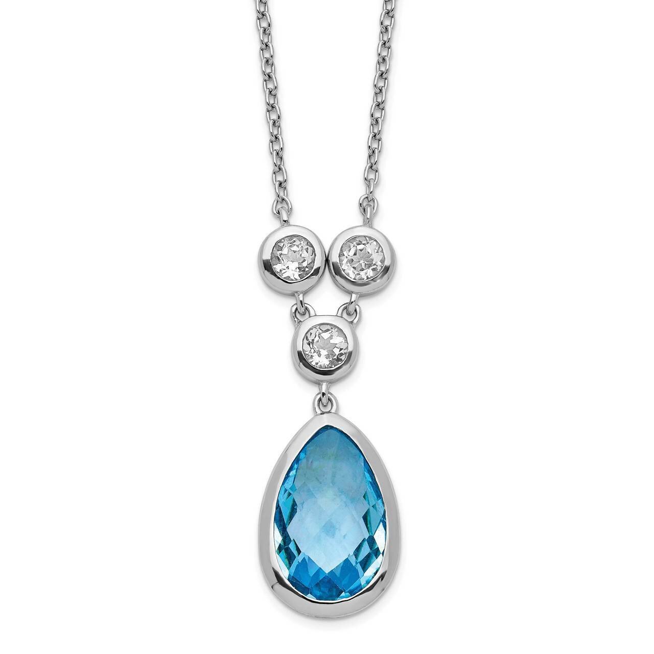 White &amp; Blue Topaz with 2 inch Extender Necklace Sterling Silver Rhodium-plated QG5566-16, MPN: QG5…