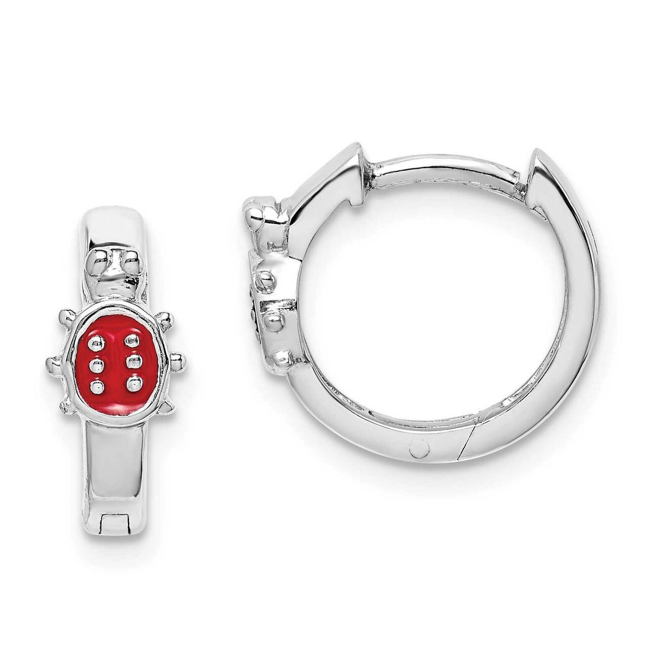 Childs Enameled Ladybug Hinged Hoops Sterling Silver Rhodium-plated QGK180