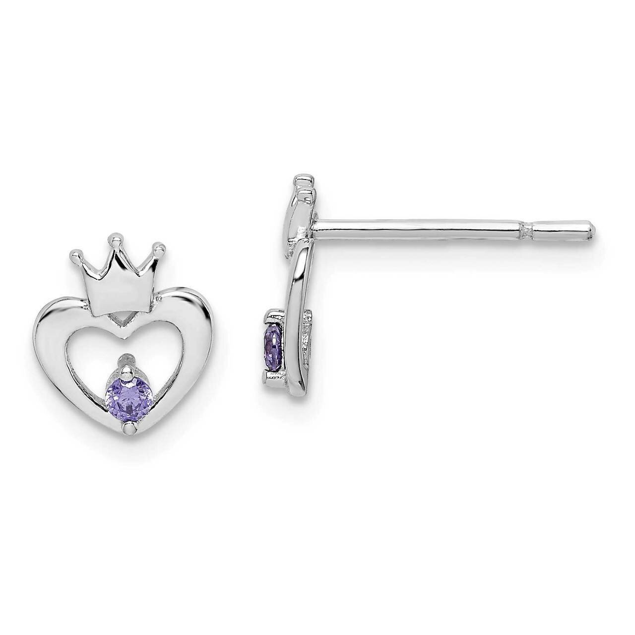 Purple CZ Diamond Crown Post Earrings Sterling Silver Rhodium-plated QGK181 by Madi K, MPN: QGK181,…