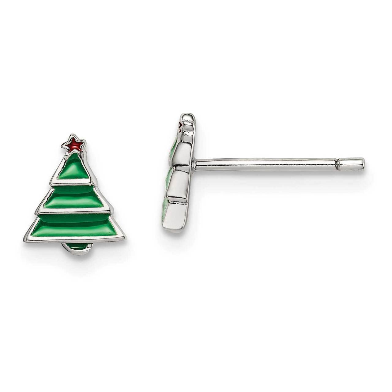 Enameled Christmas Tree Post Earrings Sterling Silver QGK186