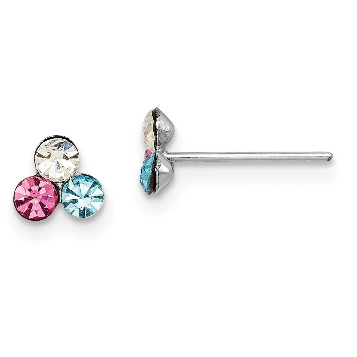 Multi Colored Crystal Post Earrings Sterling Silver Rhodium-plated QGK187