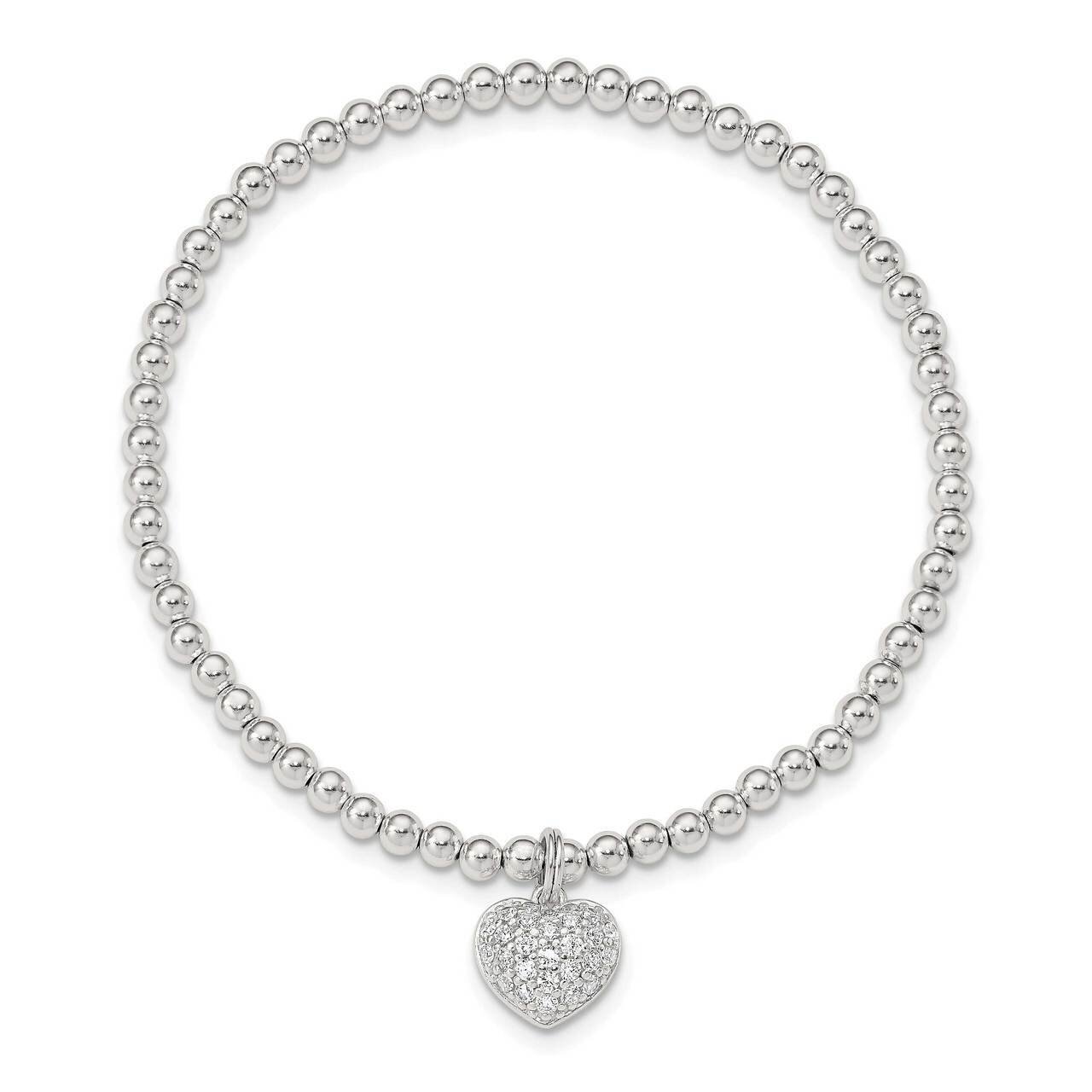 Heart Stretch Bracelet Sterling Silver CZ Diamond QH5450, MPN: QH5450, 886774121710