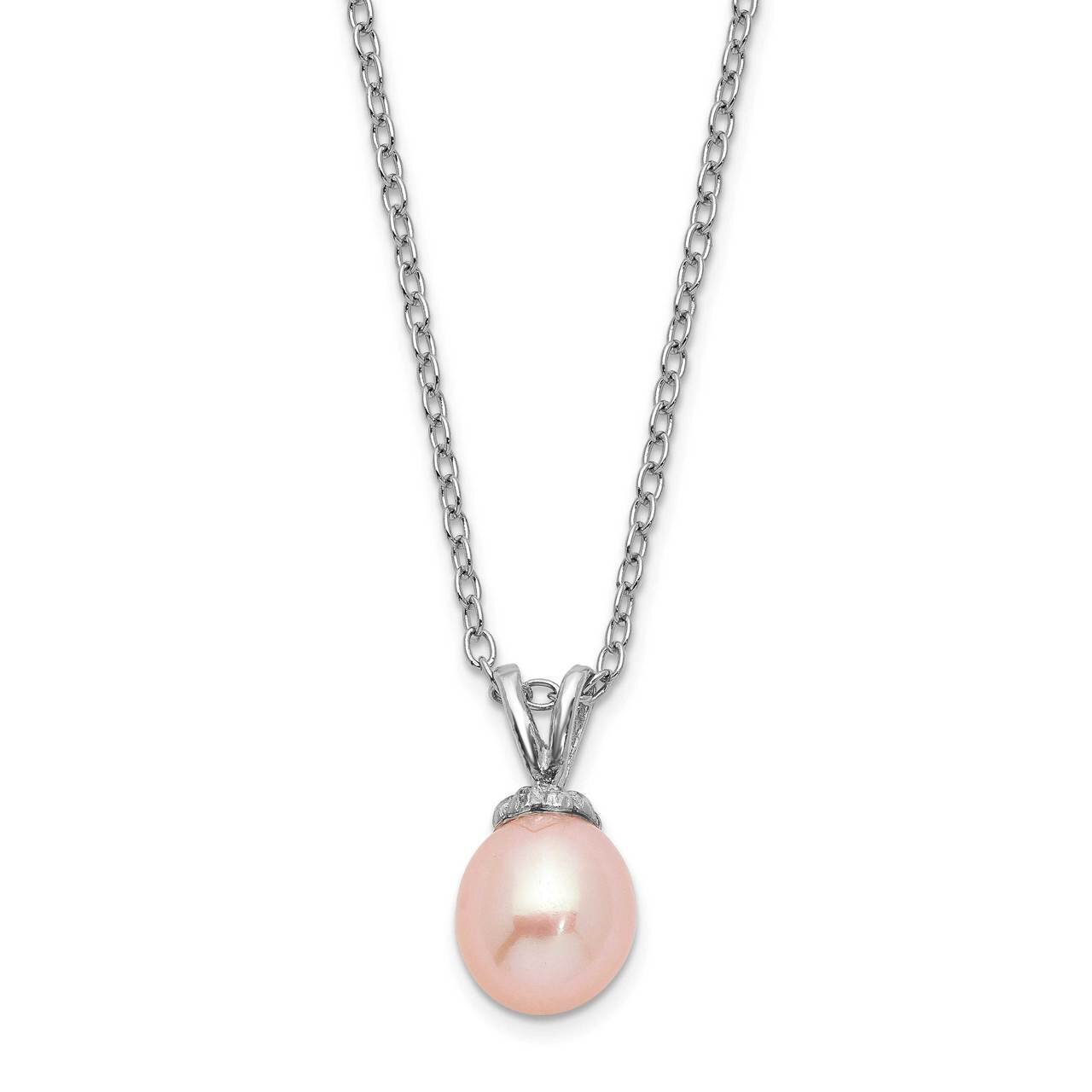 Pink Rice 6-7mm Freshwater Cultured Pearl Necklace Sterling Silver Rhodium Plated QH5467-14 by Madi…
