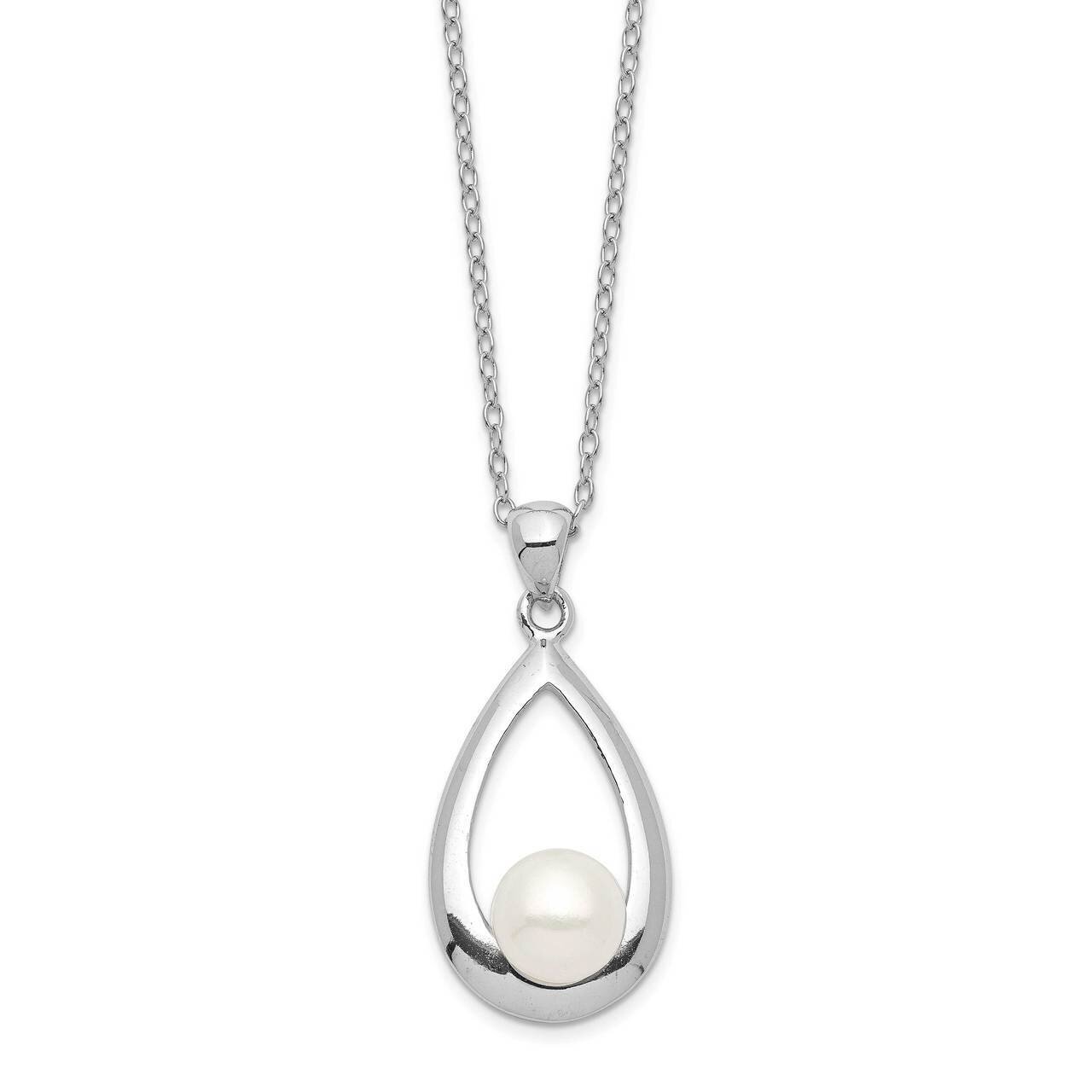 6-7mm White Button Freshwater Cultured Pearl Necklace Sterling Silver Rhodium Plated QH5496-17, MPN…
