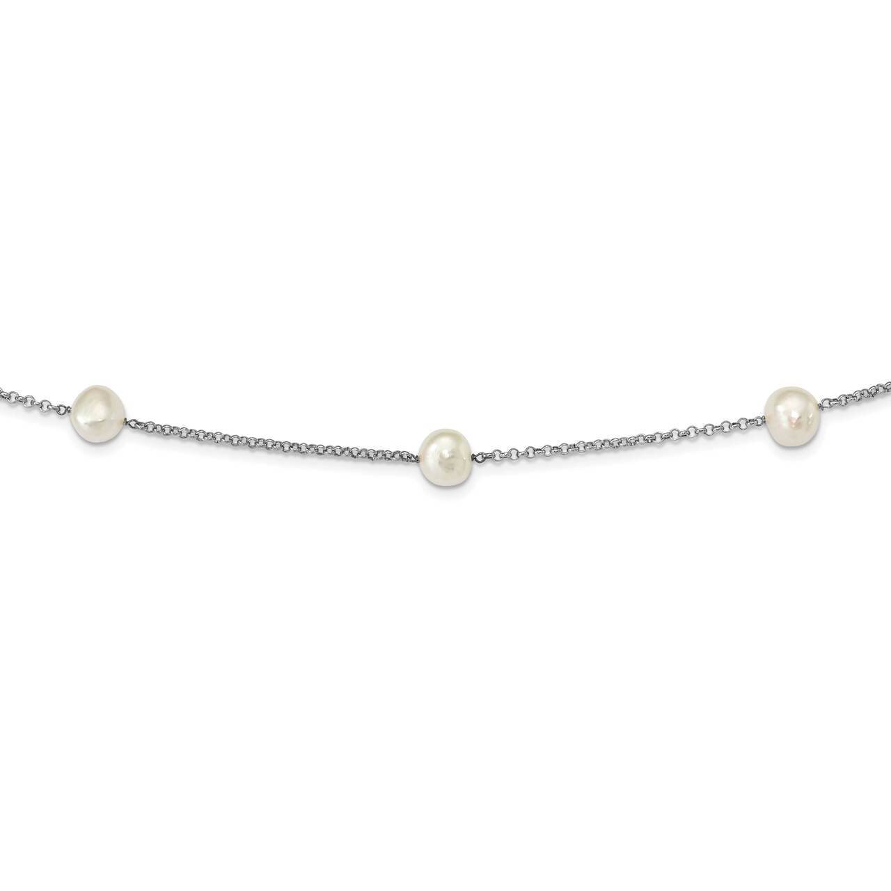 9-10mm White Baroq Freshwater Cultured Pearl 7-stat Necklace Sterling Silver Rhodium Plated QH5555-20