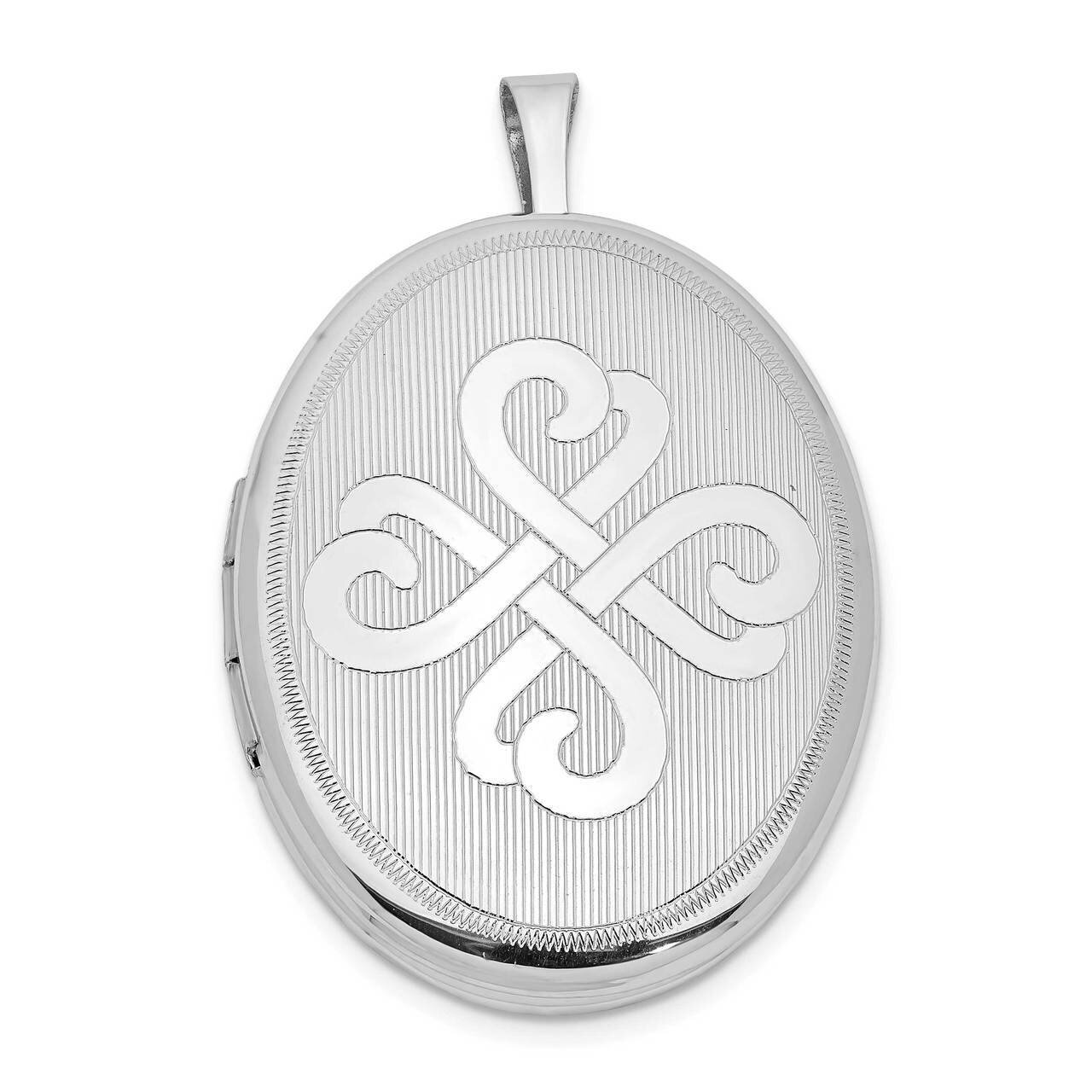 Brushed & Polished Heart Design Oval Locket Sterling Silver Rhodium-plated QLS1018