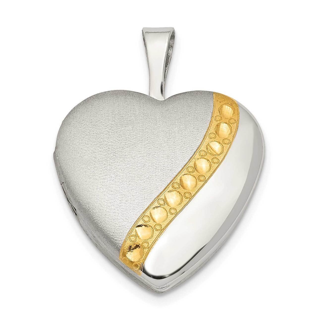 16mm Gold-tone Brushed & Polished Heart Locket Sterling Silver QLS885