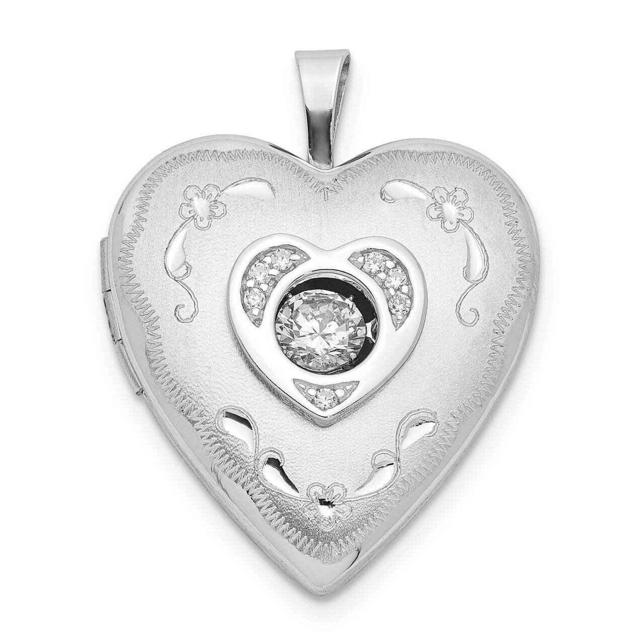 20mm Vibrant Swarovski Crystal Brushed & Polished Heart Locket Sterling Silver QLS890