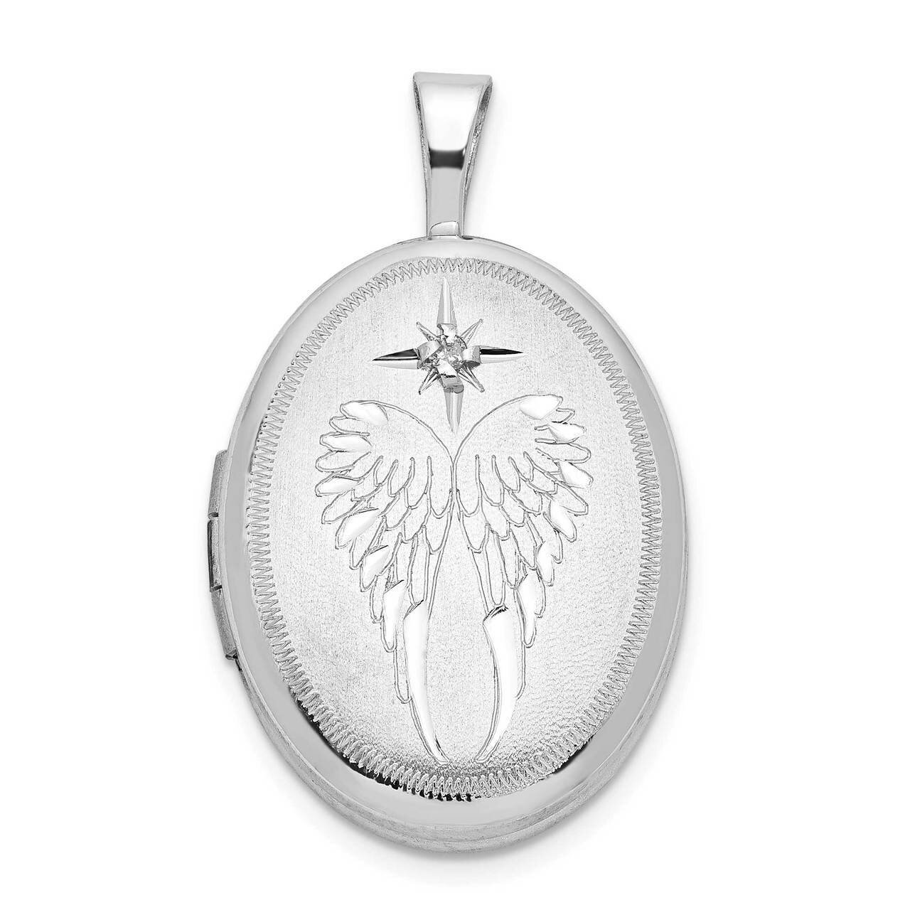 19mm Diamond Brushed & Polished Angel Wings Oval Locket Sterling Silver QLS898