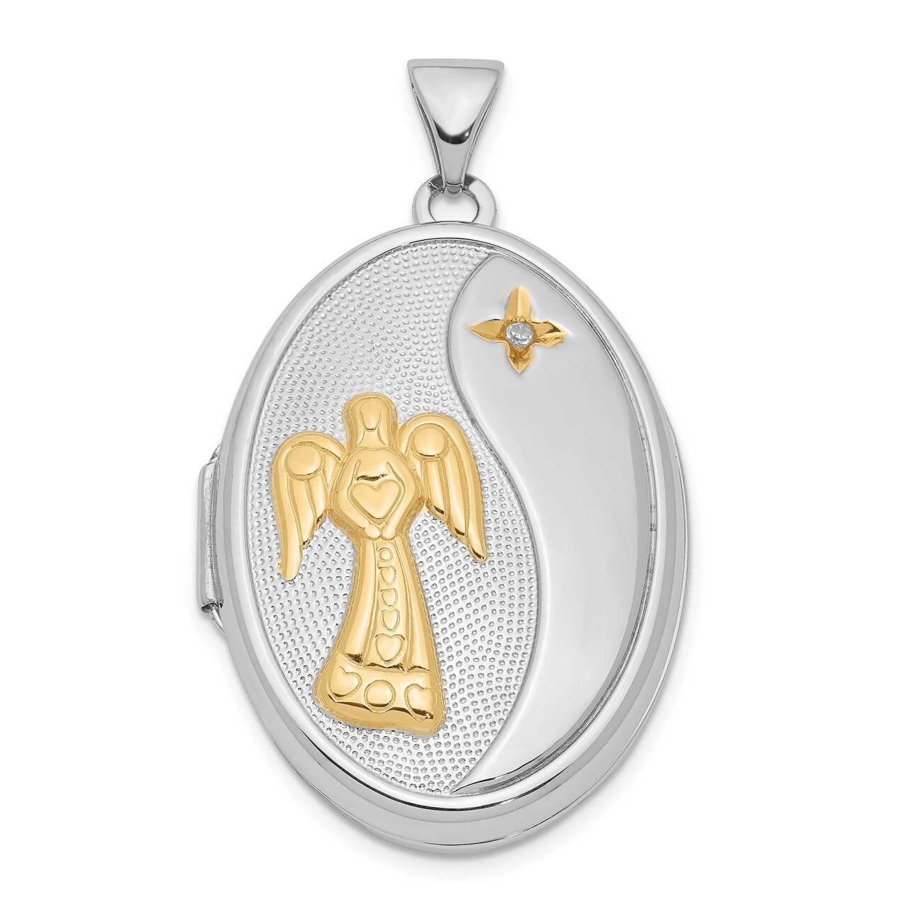 Diamond Yellow Rhodium 26mm Angel Oval Locket Sterling Silver QLS902, MPN: QLS902, 883957920535